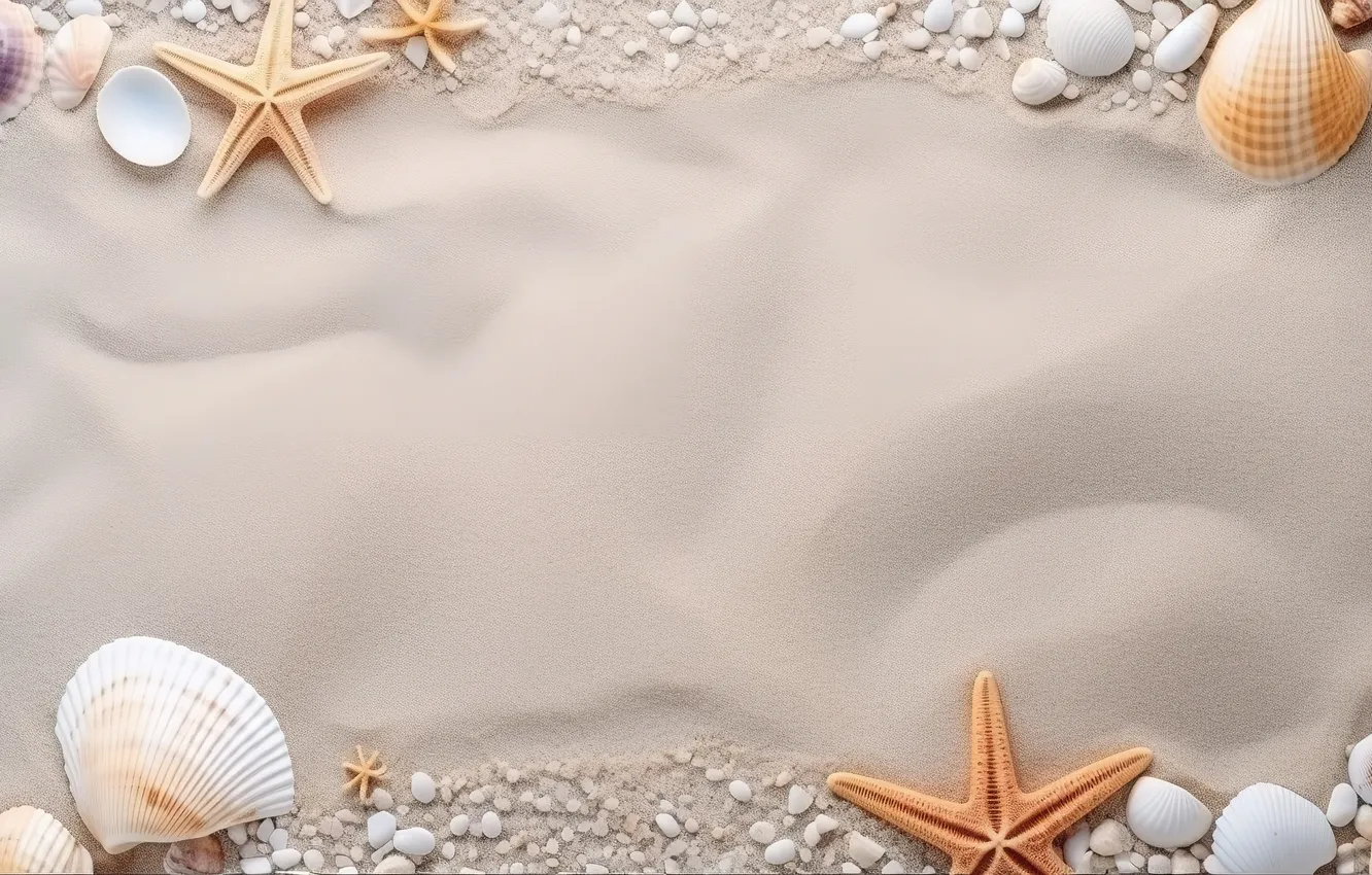 Photo wallpaper sand, beach, background, shell, beach, texture, background, sand