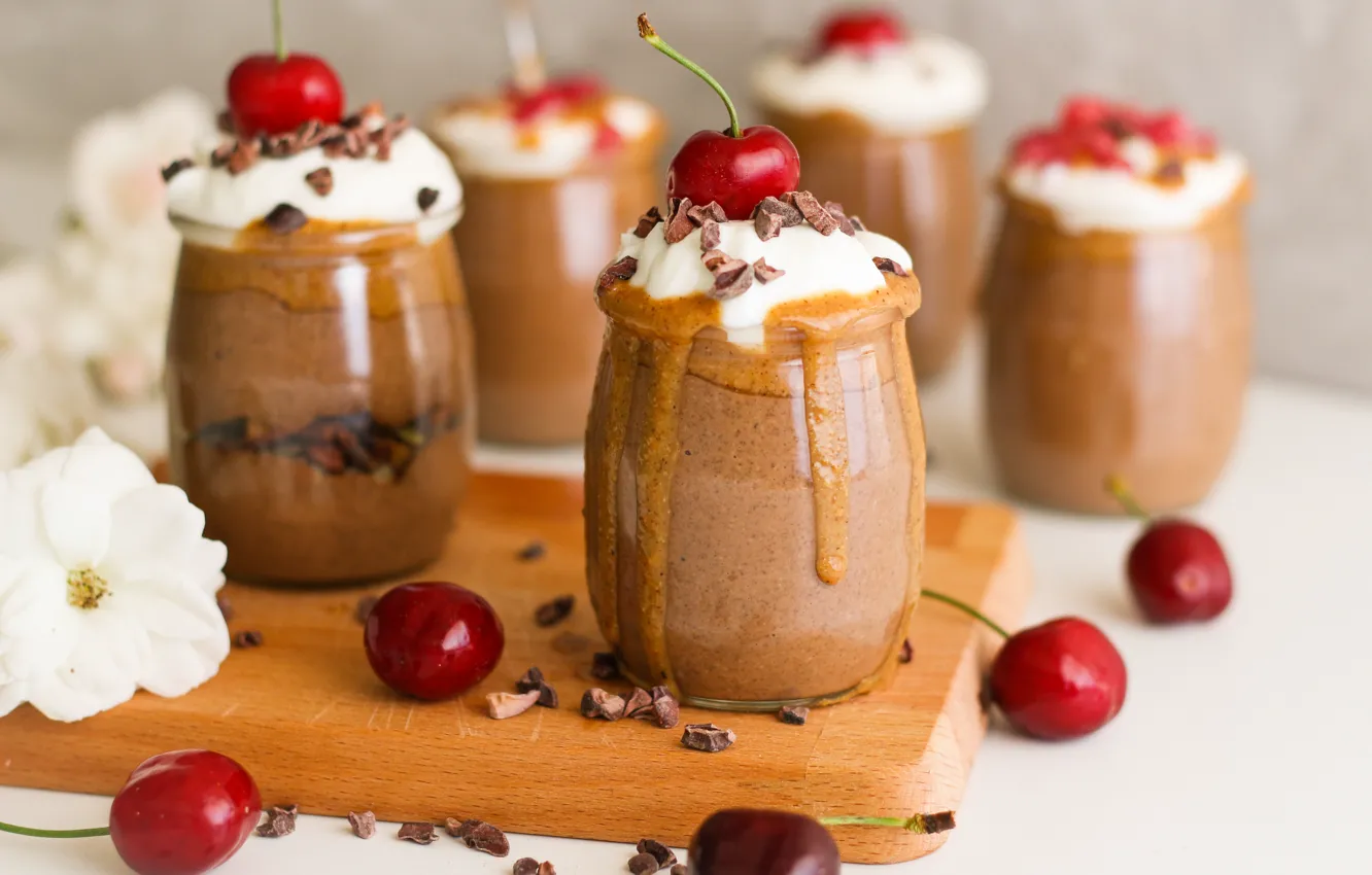 Photo wallpaper chocolate, ice cream, dessert, cherry
