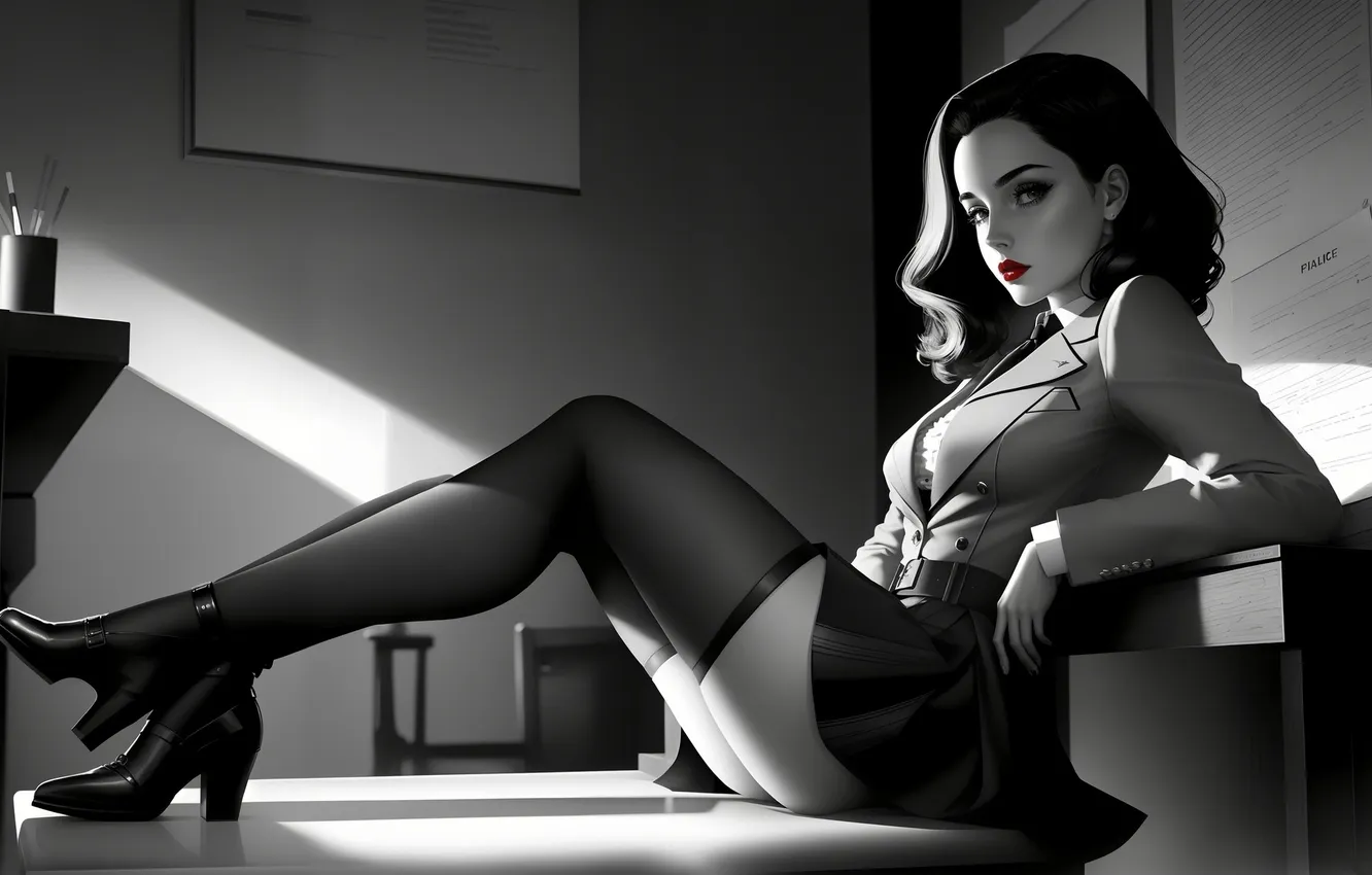 Photo wallpaper girl, stockings, art, beautiful, skirt