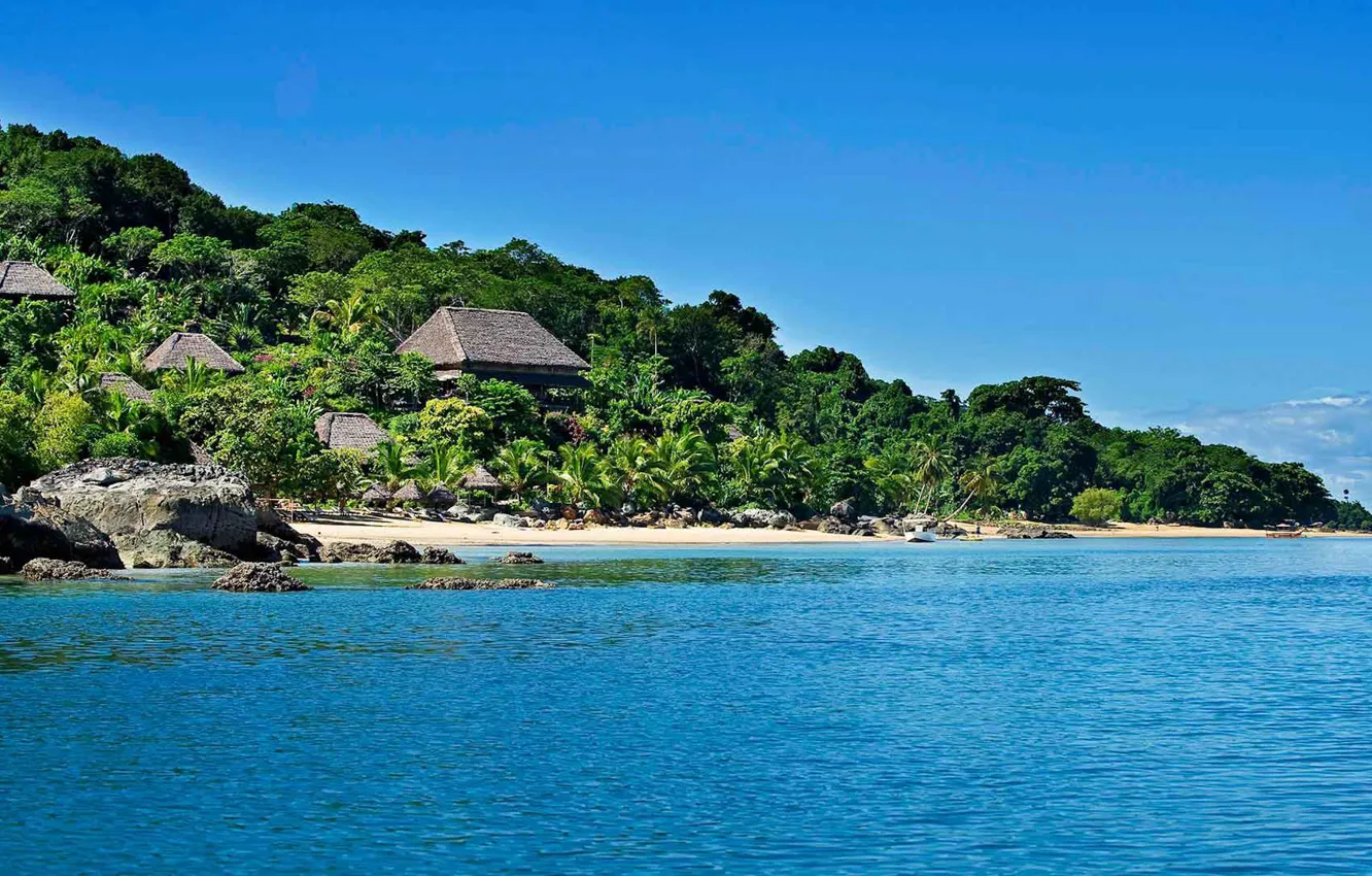 Photo wallpaper beach, the ocean, coast, vegetation, resort, Madagascar, Madagascar, Tsara Komba lodge
