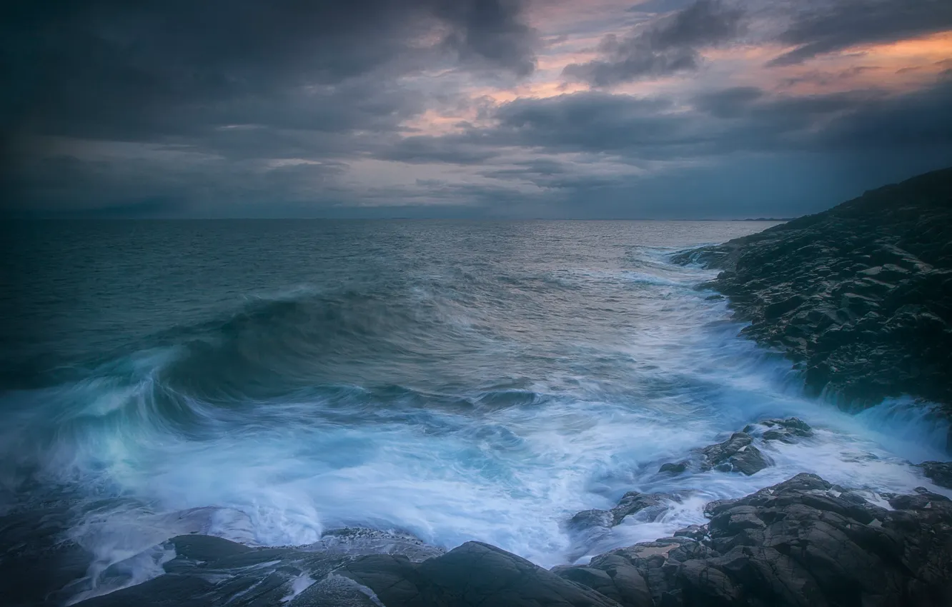 Photo wallpaper sea, nature, clouds, surf, shore