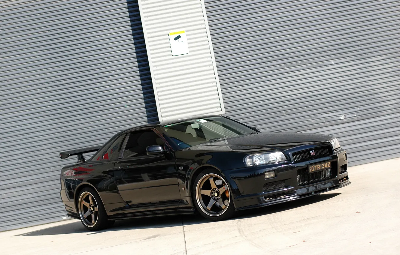 Photo wallpaper nissan, black, skyline, gt-r, v-spec