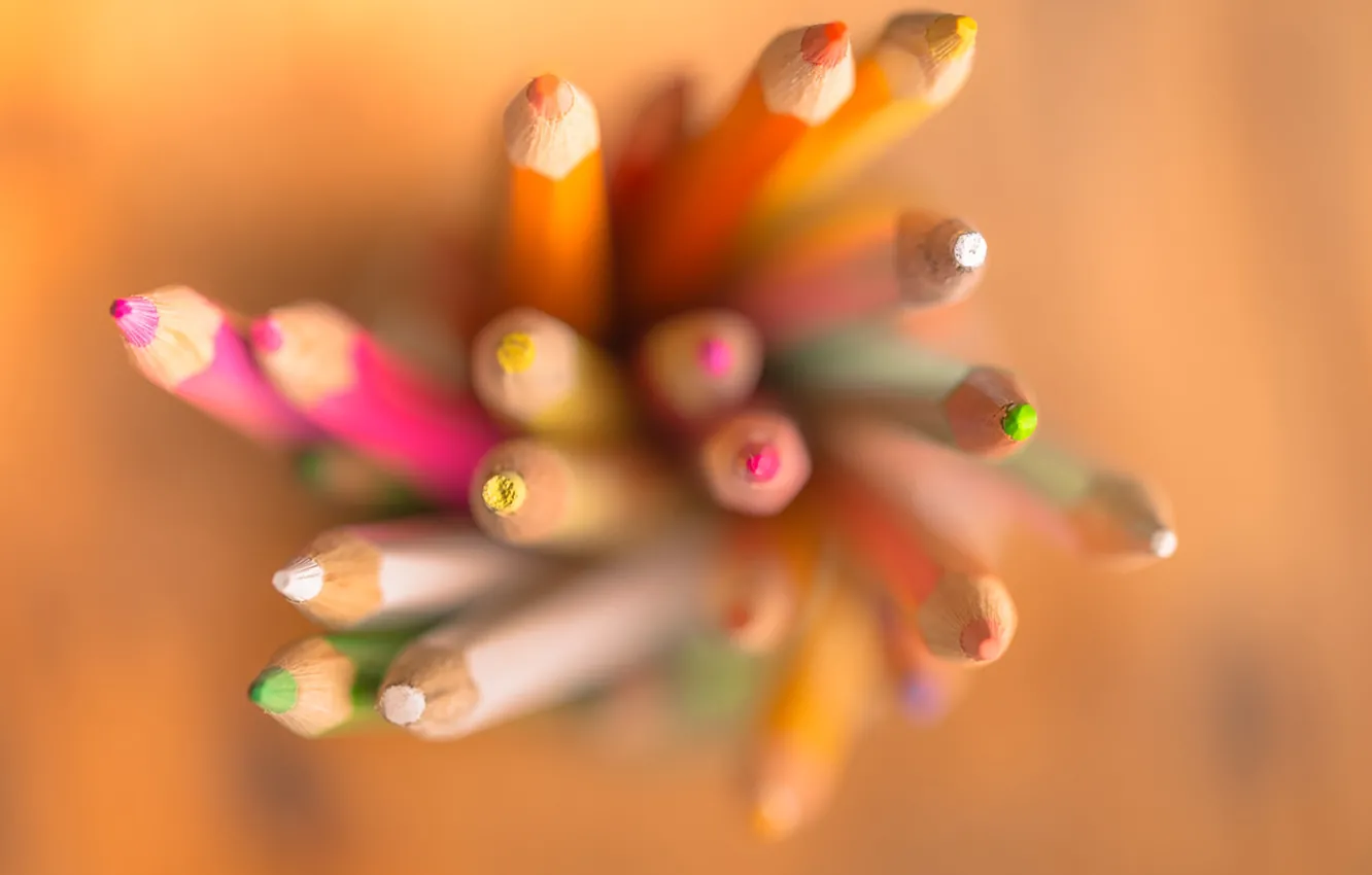 Photo wallpaper colorful, bokeh, pencils, tip