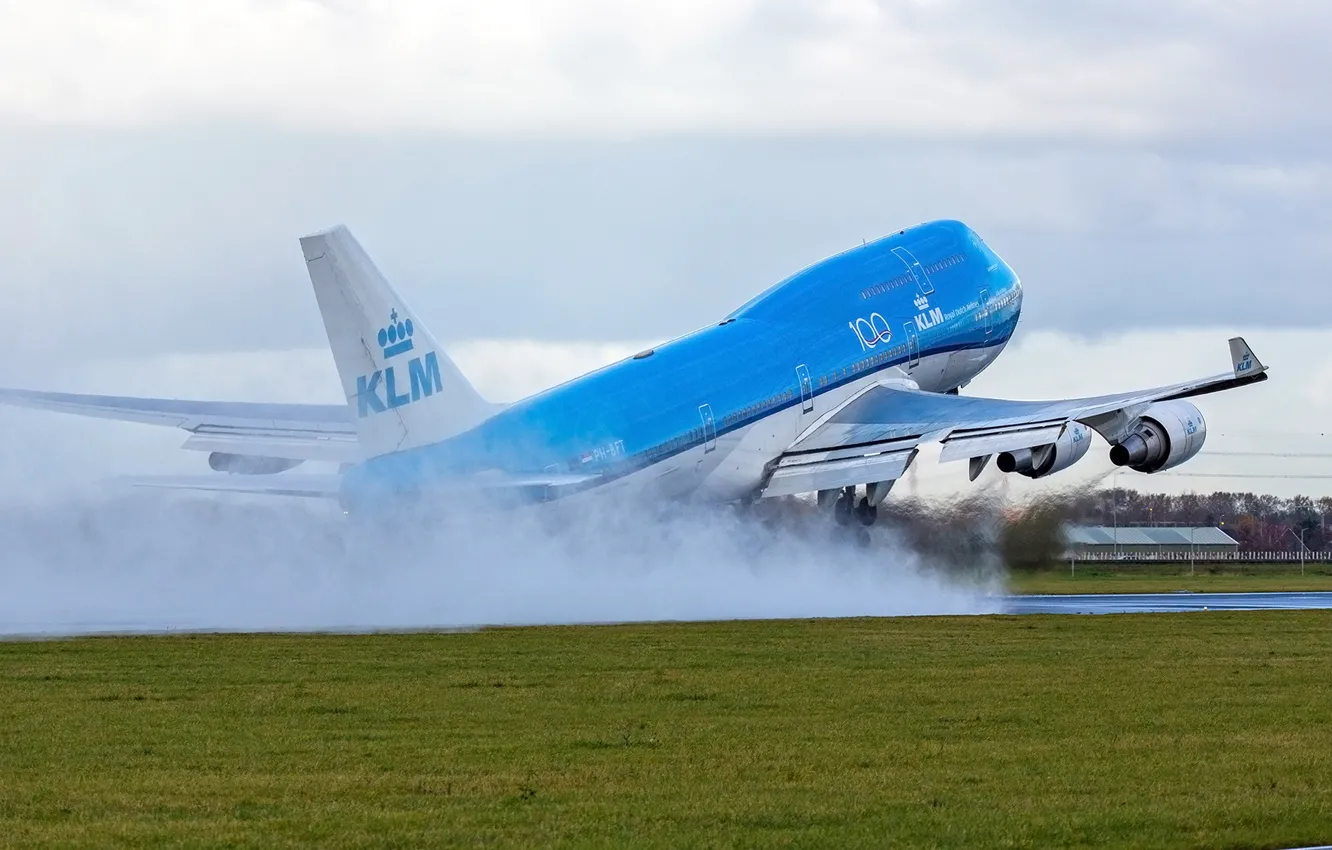 Photo wallpaper The plane, Boeing, The rise, WFP, Airliner, Boeing 747, KLM, A passenger plane