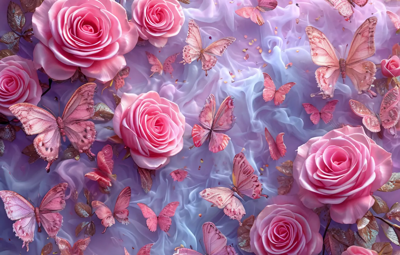 Photo wallpaper flowers, roses, texture, pink