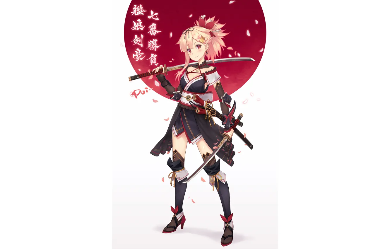 Photo wallpaper girl, sexy, cleavage, thighhighs, pink hair, long hair, dress, boobs