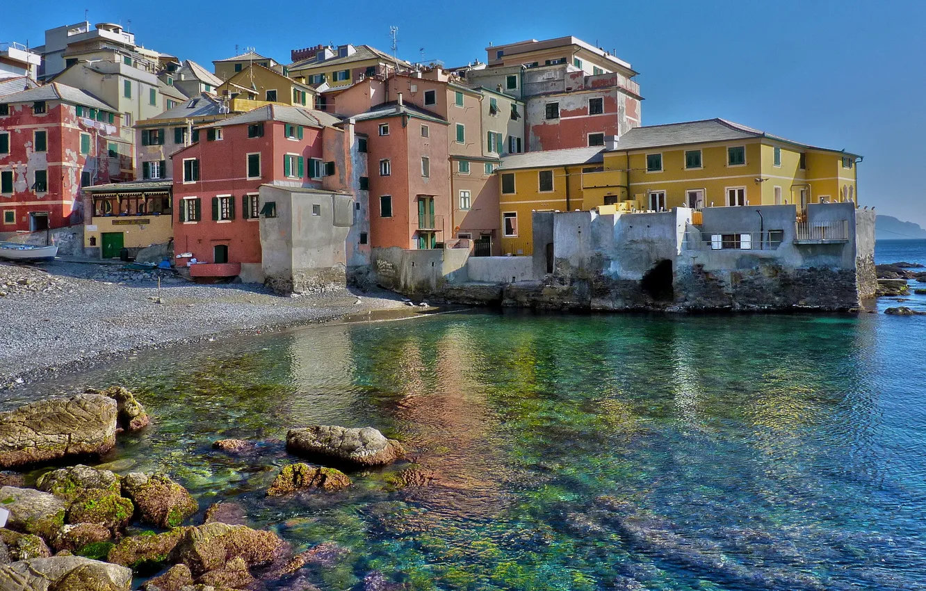 Photo wallpaper sea, the city, stones, photo, home, Italy, Genoa, Liguria