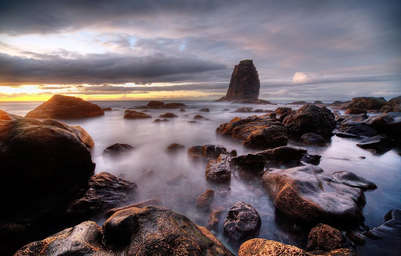 Photo wallpaper sea, the sky, stones, rocks