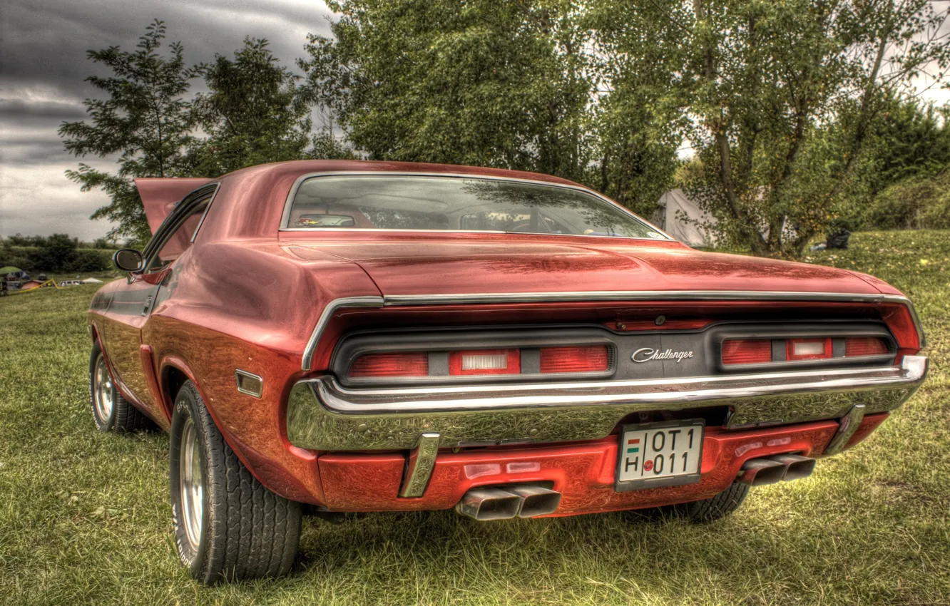 Photo wallpaper car, Dodge, Challenger, power, orange, musclecar, R/T