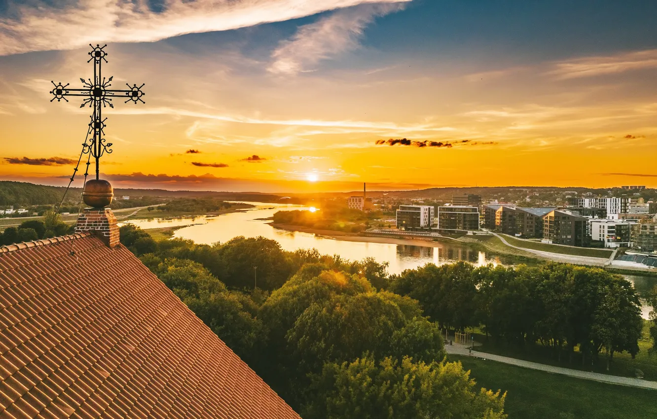 Photo wallpaper Lithuania, Kaunas, sunset