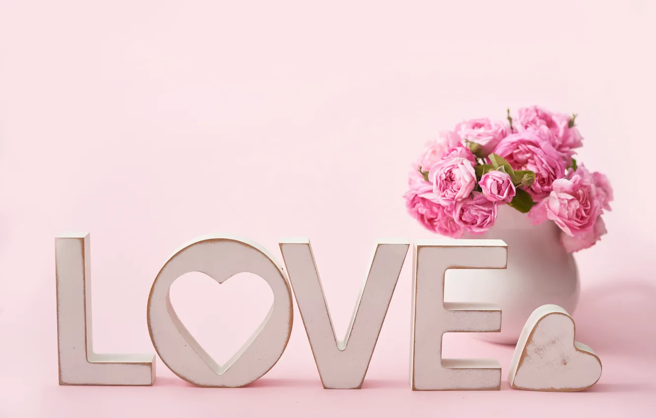 Photo wallpaper vase, flowers, Yarovoy Aleksandr, bouquet, love, hearts, love