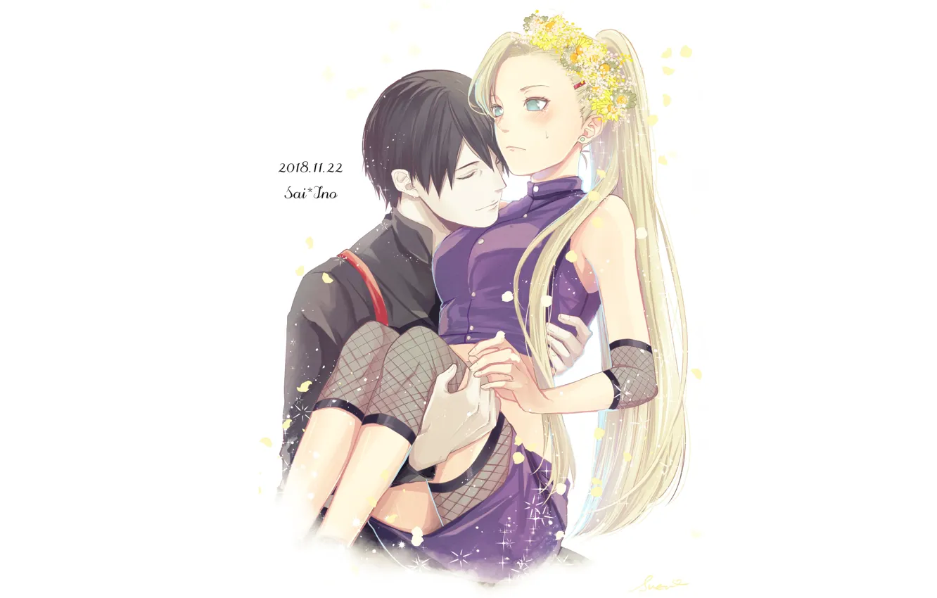 Photo wallpaper pair, Naruto, Naruto, wreath, Ino, SAI