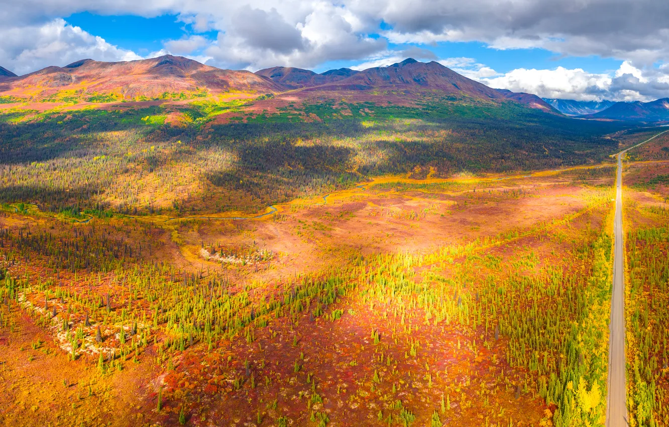 Photo wallpaper Mountains, Autumn, Panorama, USA, Landscape, Parks, Denali National Pаrk
