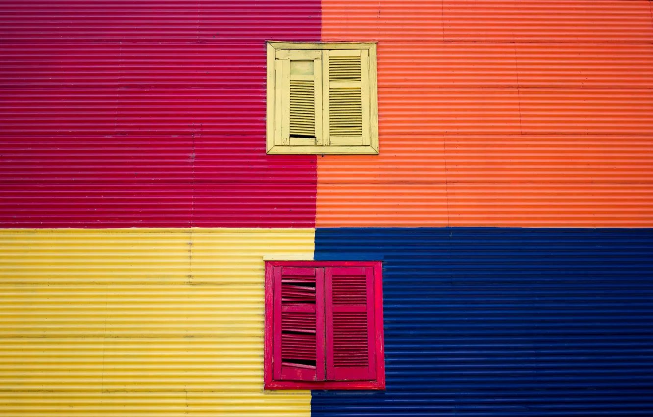 Photo wallpaper orange, blue, yellow, Windows, windows, purple, yellow, blue