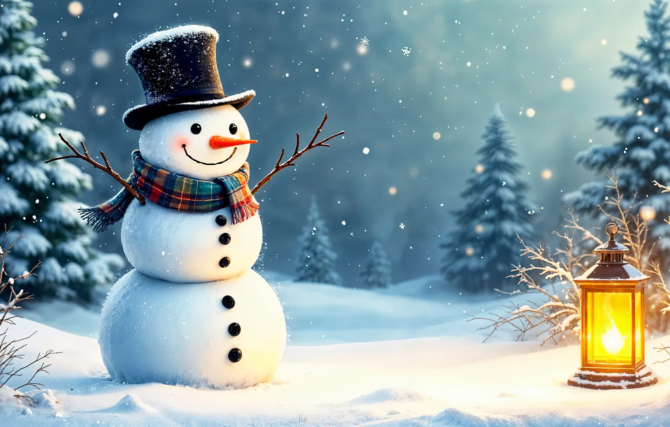 Photo wallpaper winter, snow, decoration, new year, Christmas, snowman, Christmas, winter
