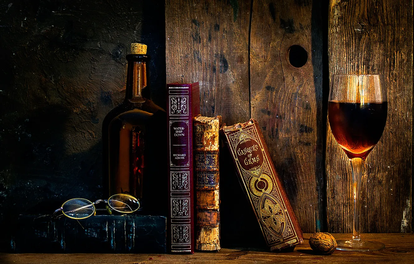 Photo wallpaper glass, glasses, book, As time goes by