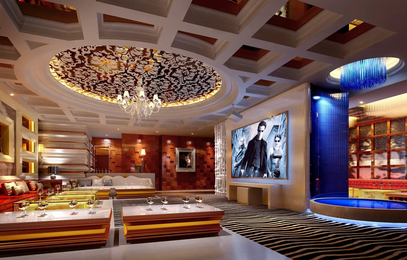 Photo wallpaper design, style, sofa, glass, interior, TV, table, design