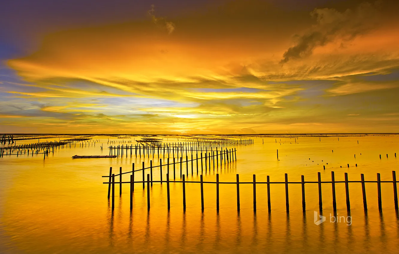 Photo wallpaper sea, the sky, clouds, sunset, Taiwan, Laguna, Taiwan, Tainan