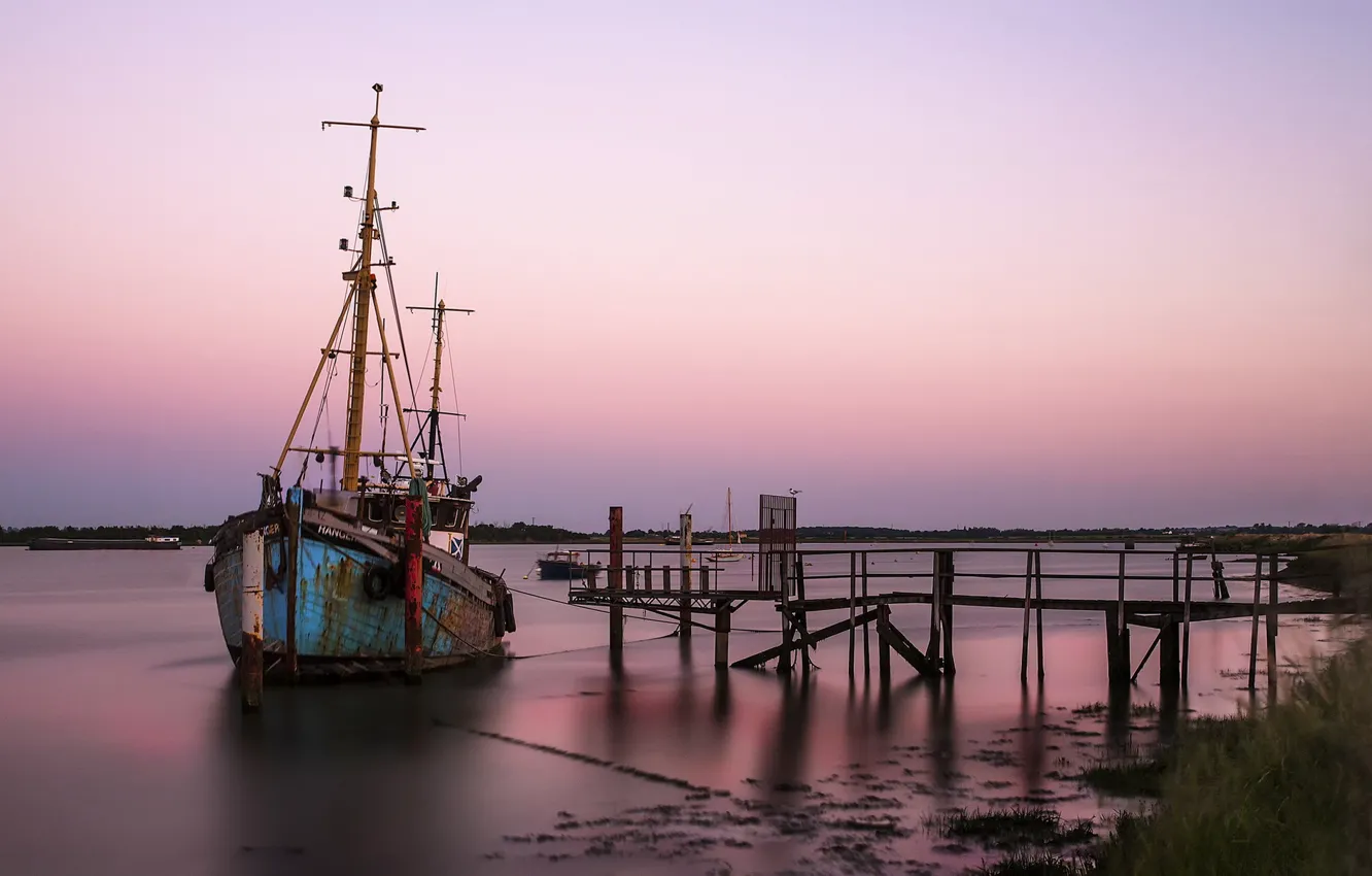 Photo wallpaper sunset, Boat, Big Stopper, Heybridge Basin