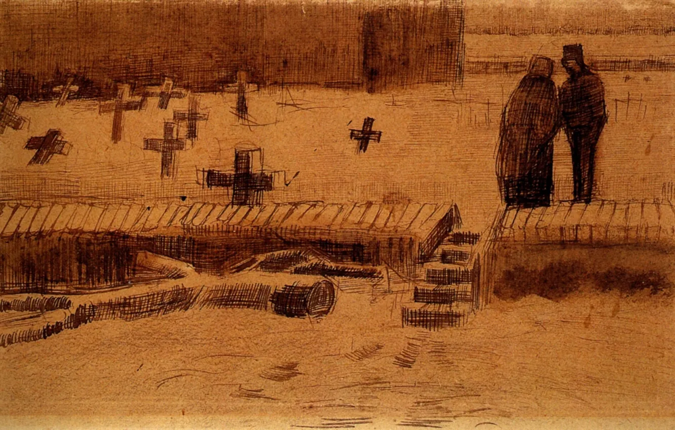 Photo wallpaper crosses, cemetery, Vincent van Gogh, Churchyard in Winter 2