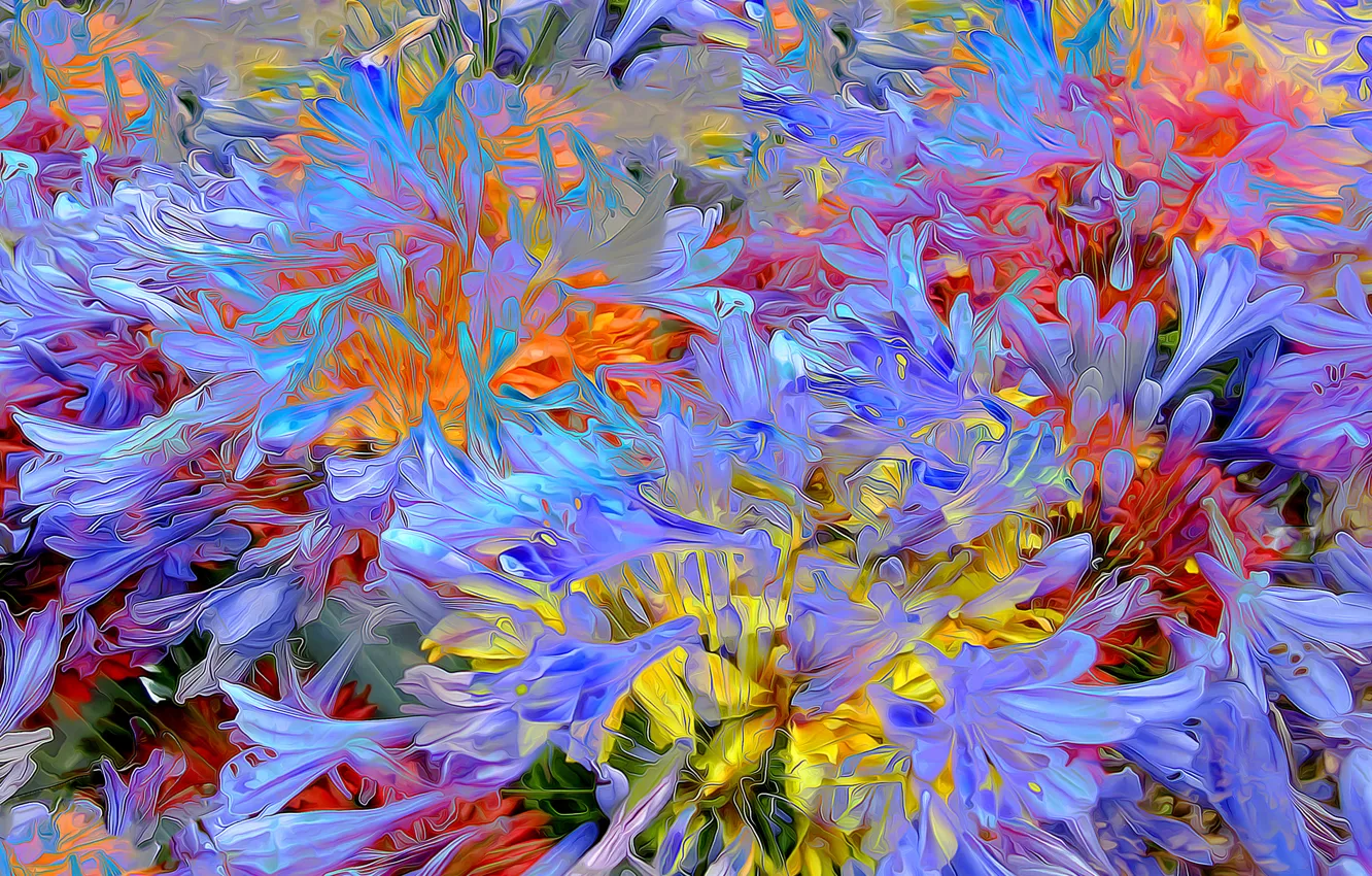 Photo wallpaper line, flowers, paint, petals, garden