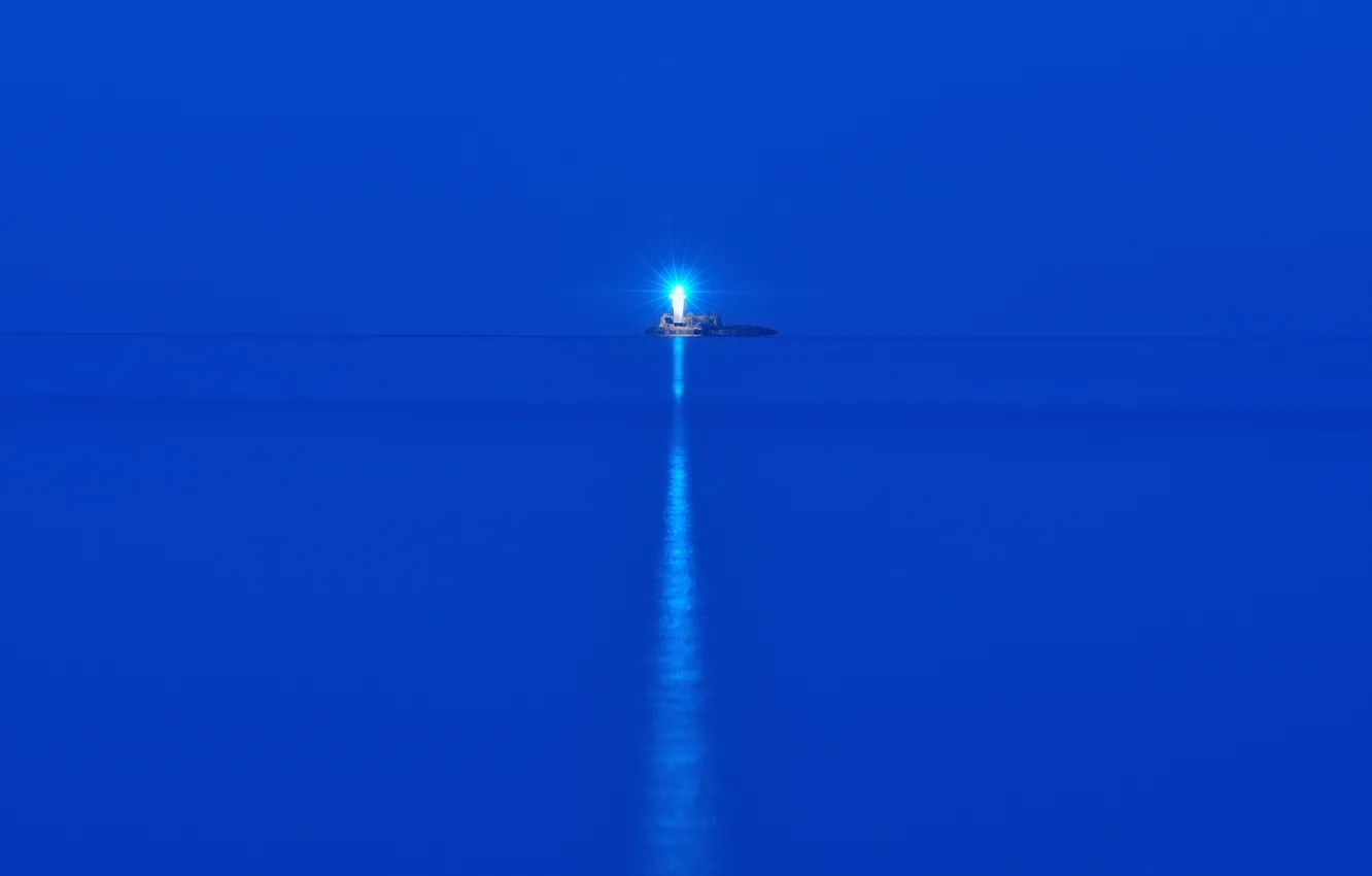Photo wallpaper sea, night, lighthouse, island