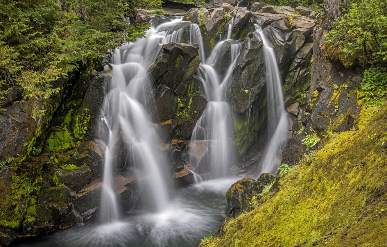 Photo wallpaper stones, rocks, shore, waterfall, stream, cascade