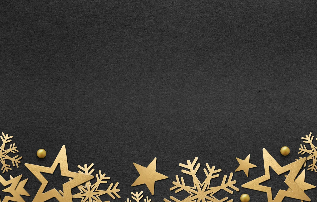 Photo wallpaper winter, snowflakes, golden, black background, black, Christmas, winter, background