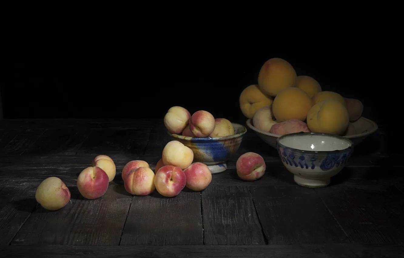 Photo wallpaper fruit, bowl, apricots