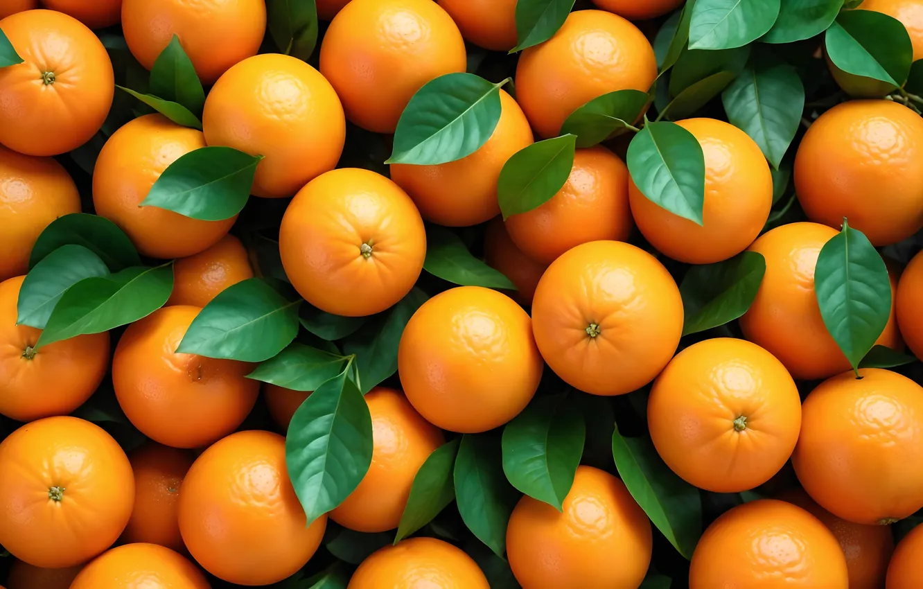 Photo wallpaper leaves, orange, citrus
