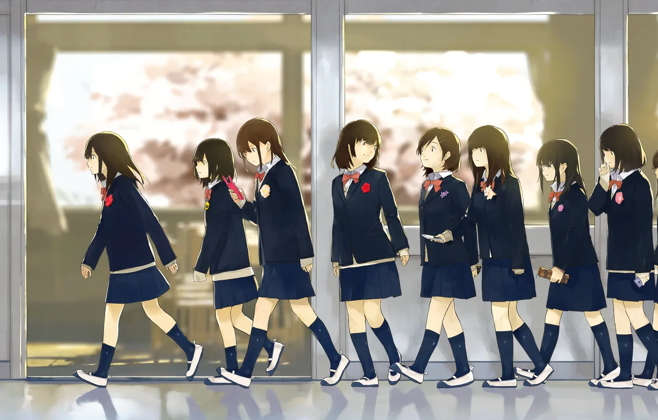 Photo wallpaper girl, flowers, weapons, anime, art, knife, phone, loundraw