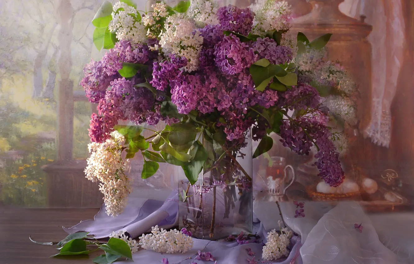 Photo wallpaper bouquet, spring, still life, lilac