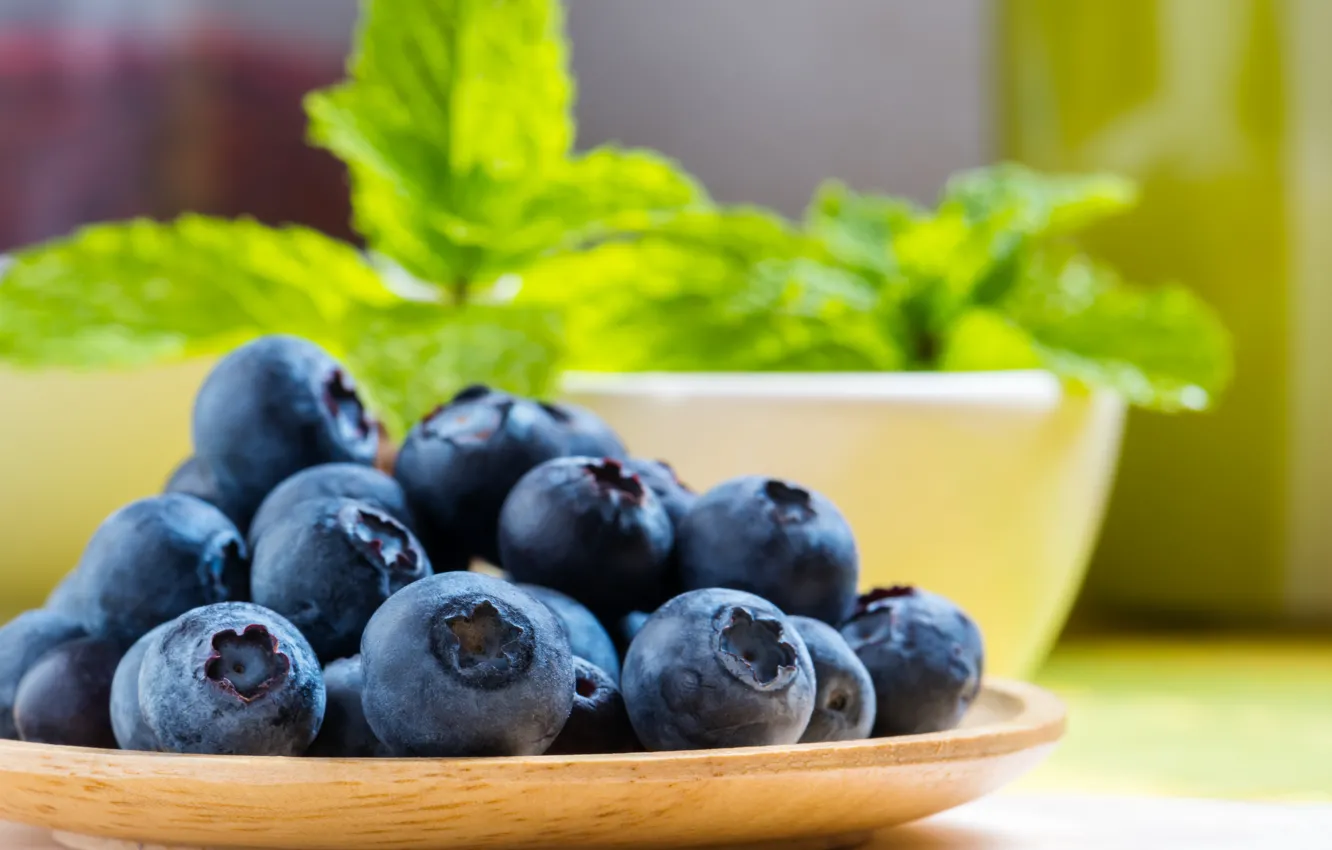 Photo wallpaper berries, blueberries, bowl