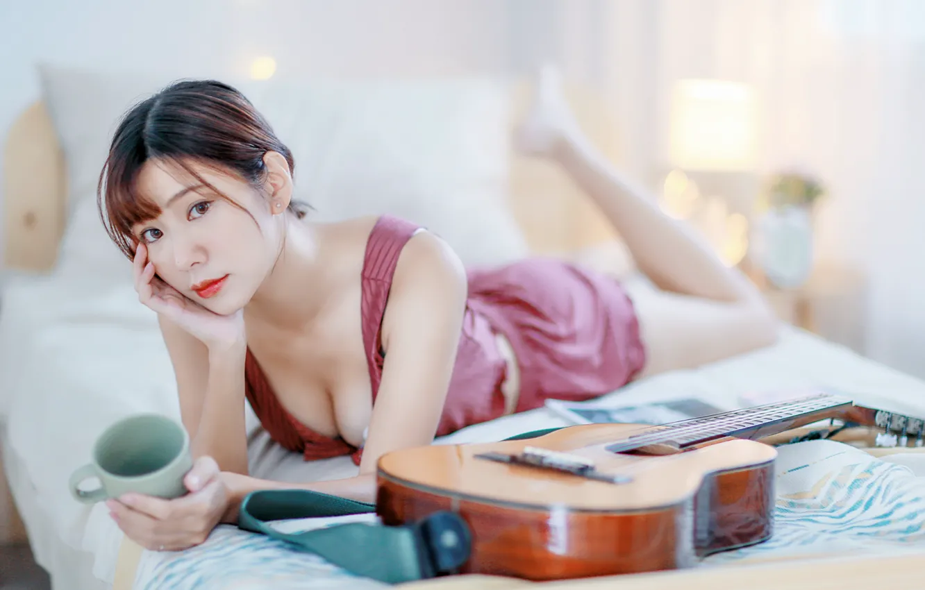 Photo wallpaper girl, guitar, Asian