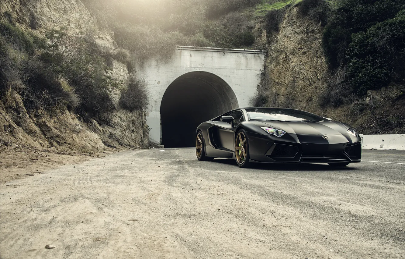 Photo wallpaper Lamborghini, Front, Black, Tuning, LP700-4, Aventador, Mansory, Supercar, Wheels, RDB LA Matte, Savini