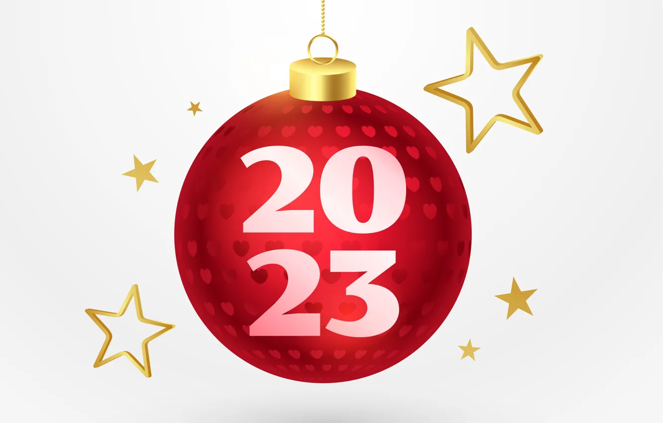 Photo wallpaper stars, balls, red, balls, new year, figures, hearts, white background