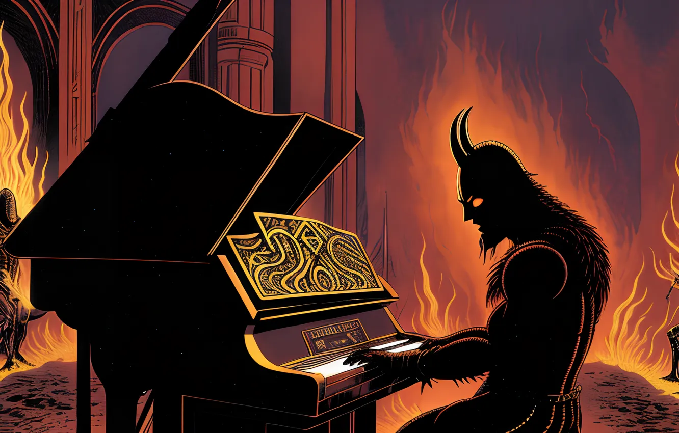 Photo wallpaper demon, wallpaper, fire, fantasy, Music, plan