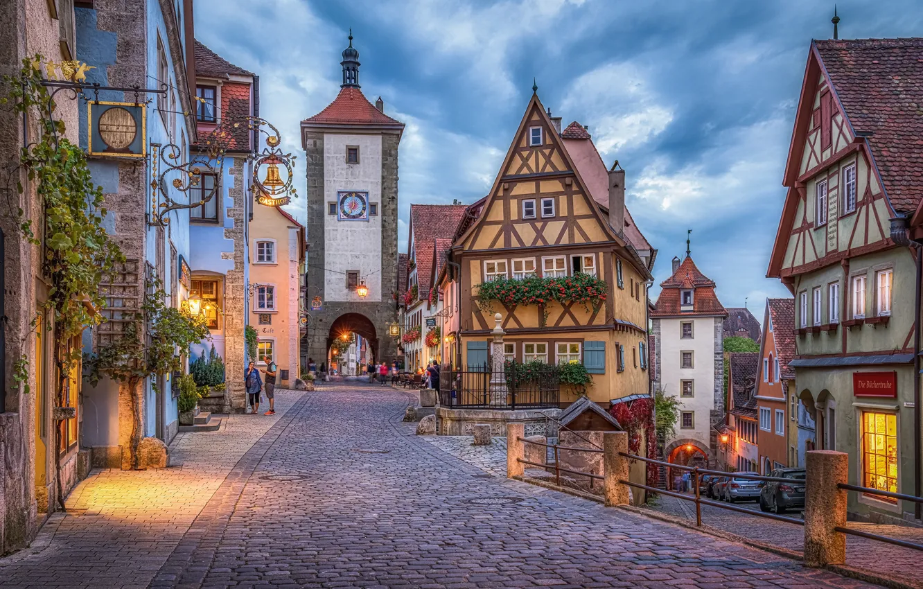 Photo wallpaper street, building, tower, home, Germany, Bayern, area, bridge