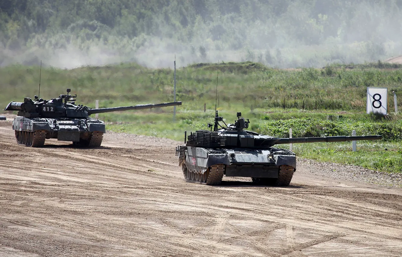 Photo wallpaper polygon, tanks, shooting, T-80U, T-80БВМ, the Russian army, Forum «ARMY 2018»