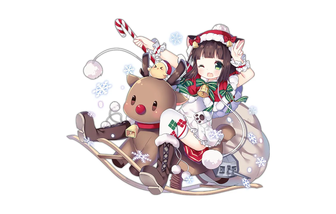 Photo wallpaper girl, Christmas, anime, beautiful, pretty, brunette, attractive, handsome