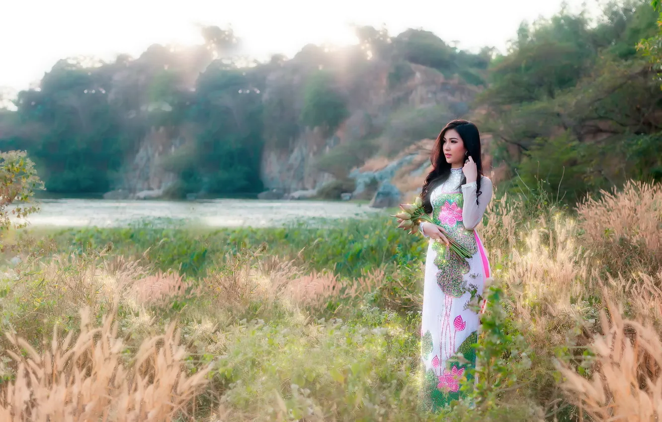 Photo wallpaper girl, background, Asian