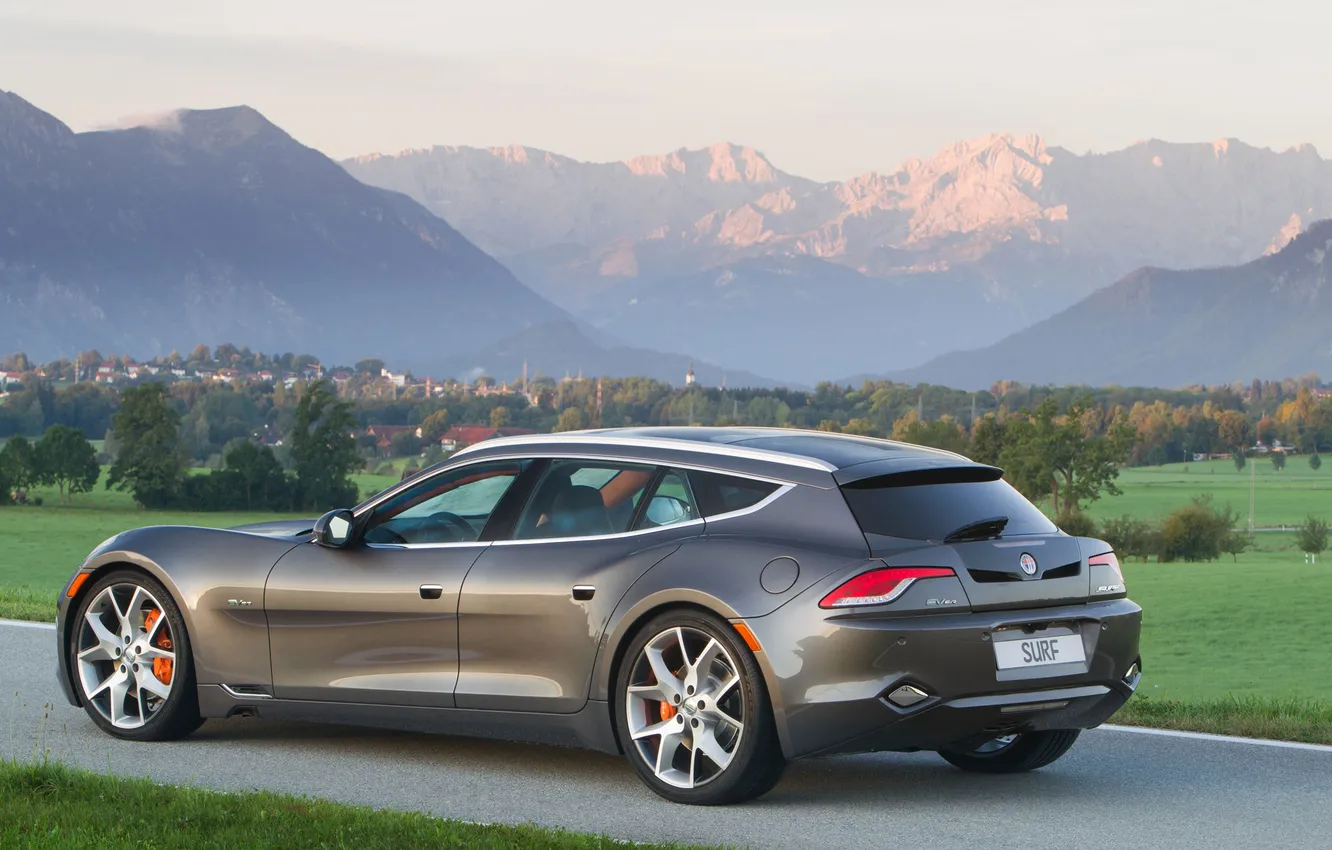 Photo wallpaper landscape, mountains, wheel, surf, Fisker