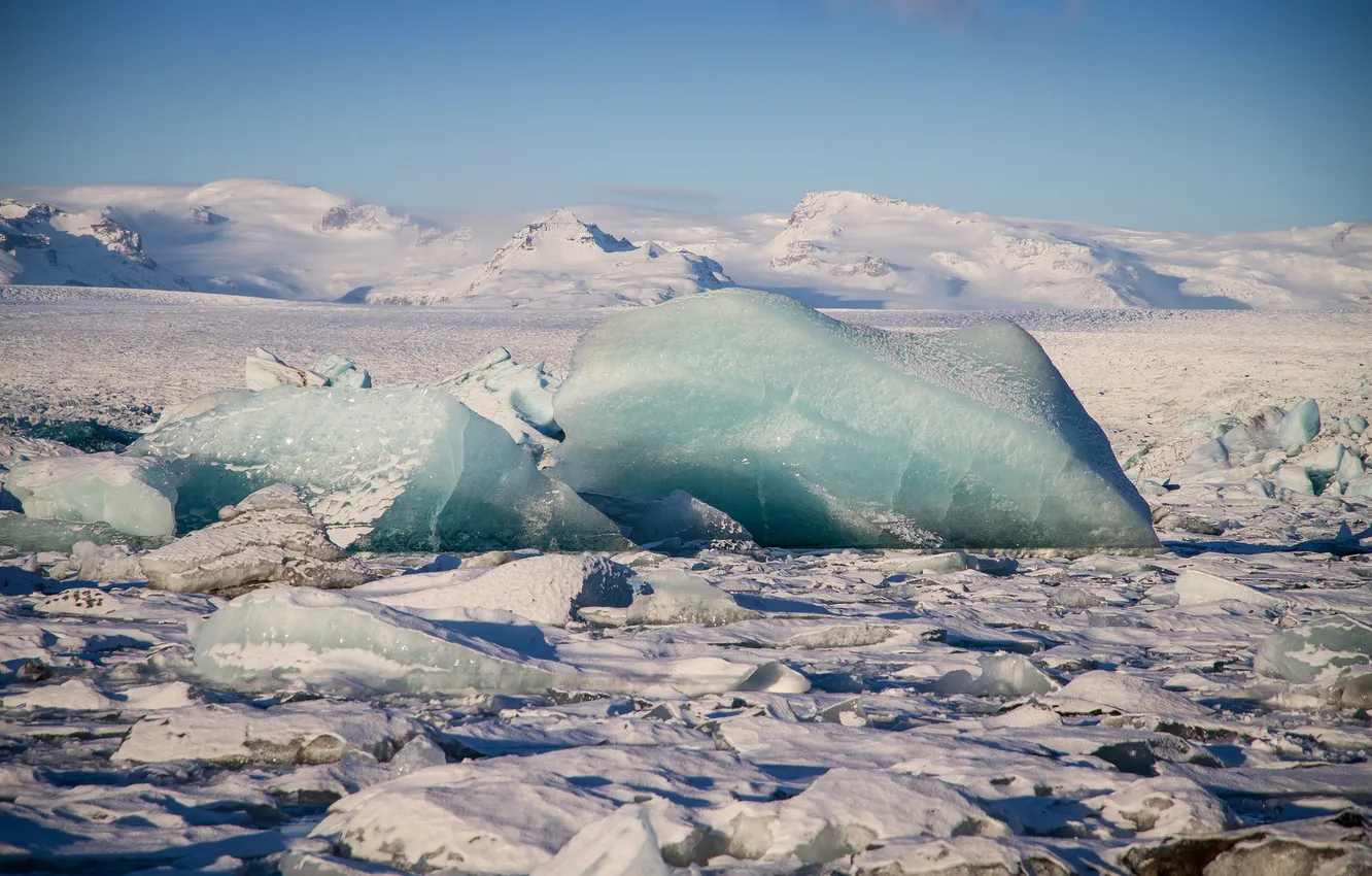 Photo wallpaper ice, winter, snow, landscape, mountains, ice