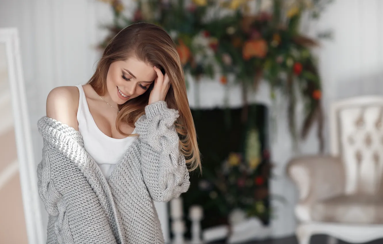 Photo wallpaper chest, girl, pose, smile, Mike, Christina Nesenenko, Denis Mamaev