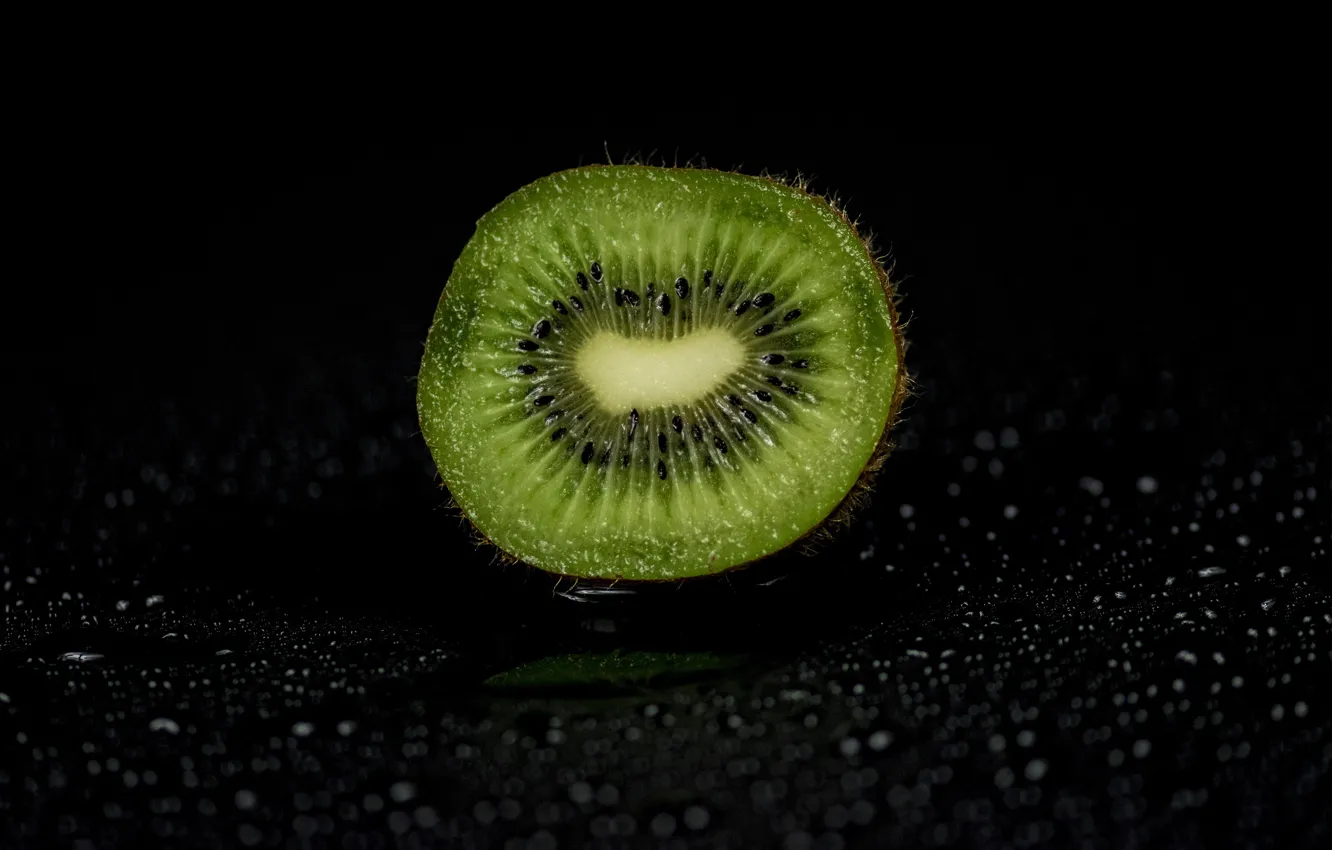 Photo wallpaper drops, food, kiwi, fruit, black background