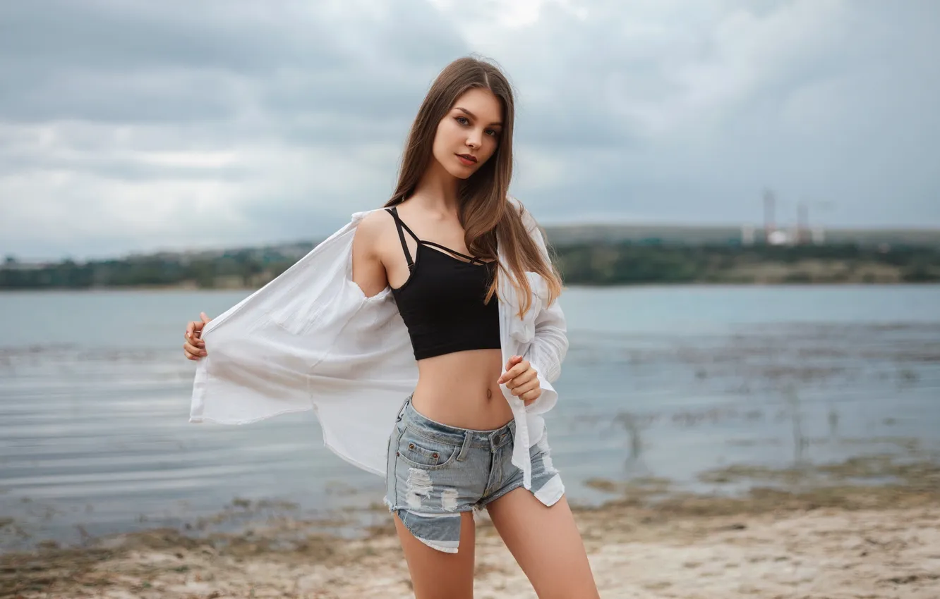 Photo wallpaper girl, shorts, beautiful, model, shirts