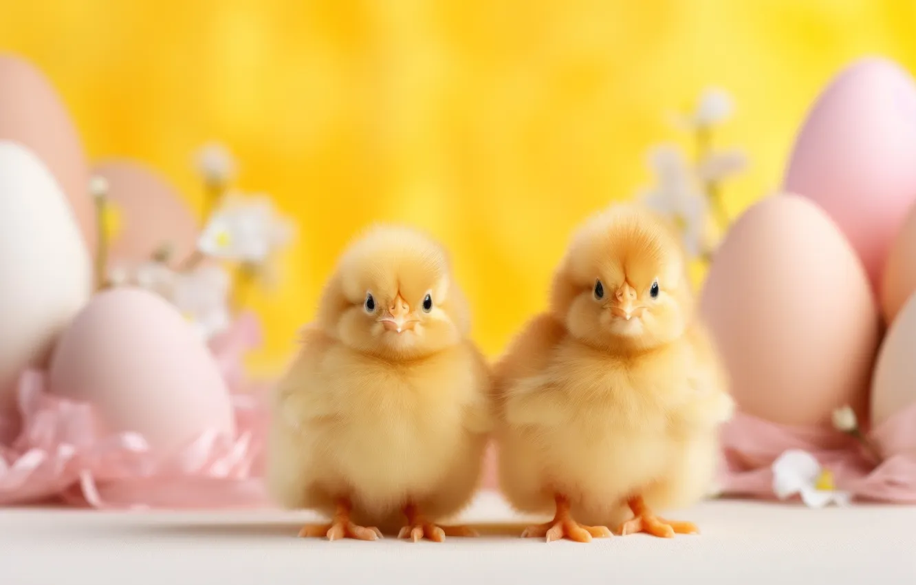 Photo wallpaper flowers, holiday, chickens, eggs, spring, Easter, Chicks, painted