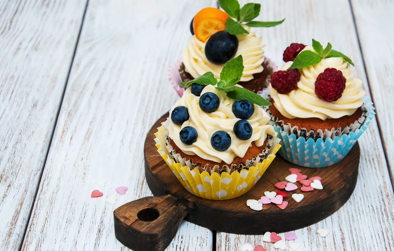 Photo wallpaper berries, cupcakes, cutting Board, Olena Rudo