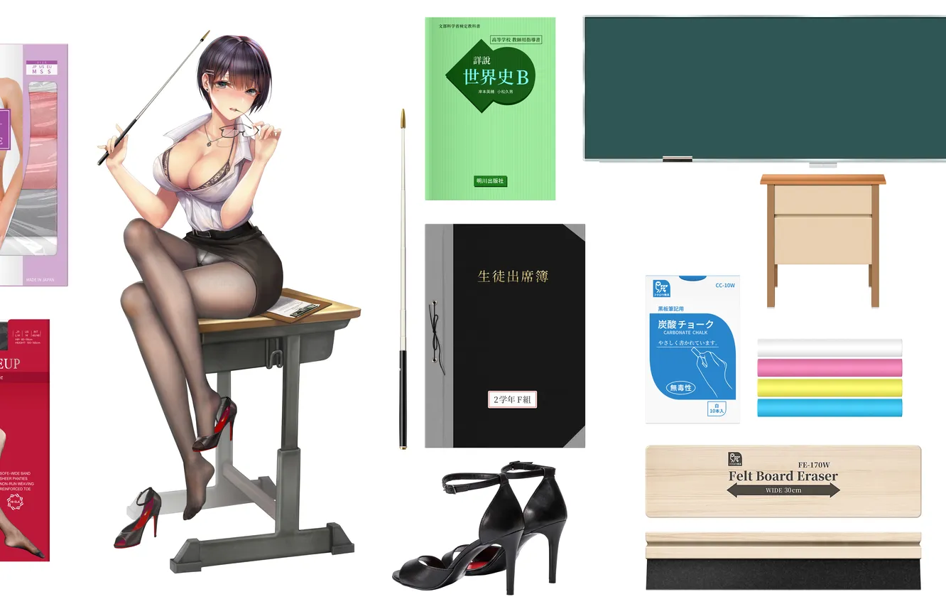 Photo wallpaper stick, chalk, pantyhose, teacher, desk, sandal, Briefs, eraser