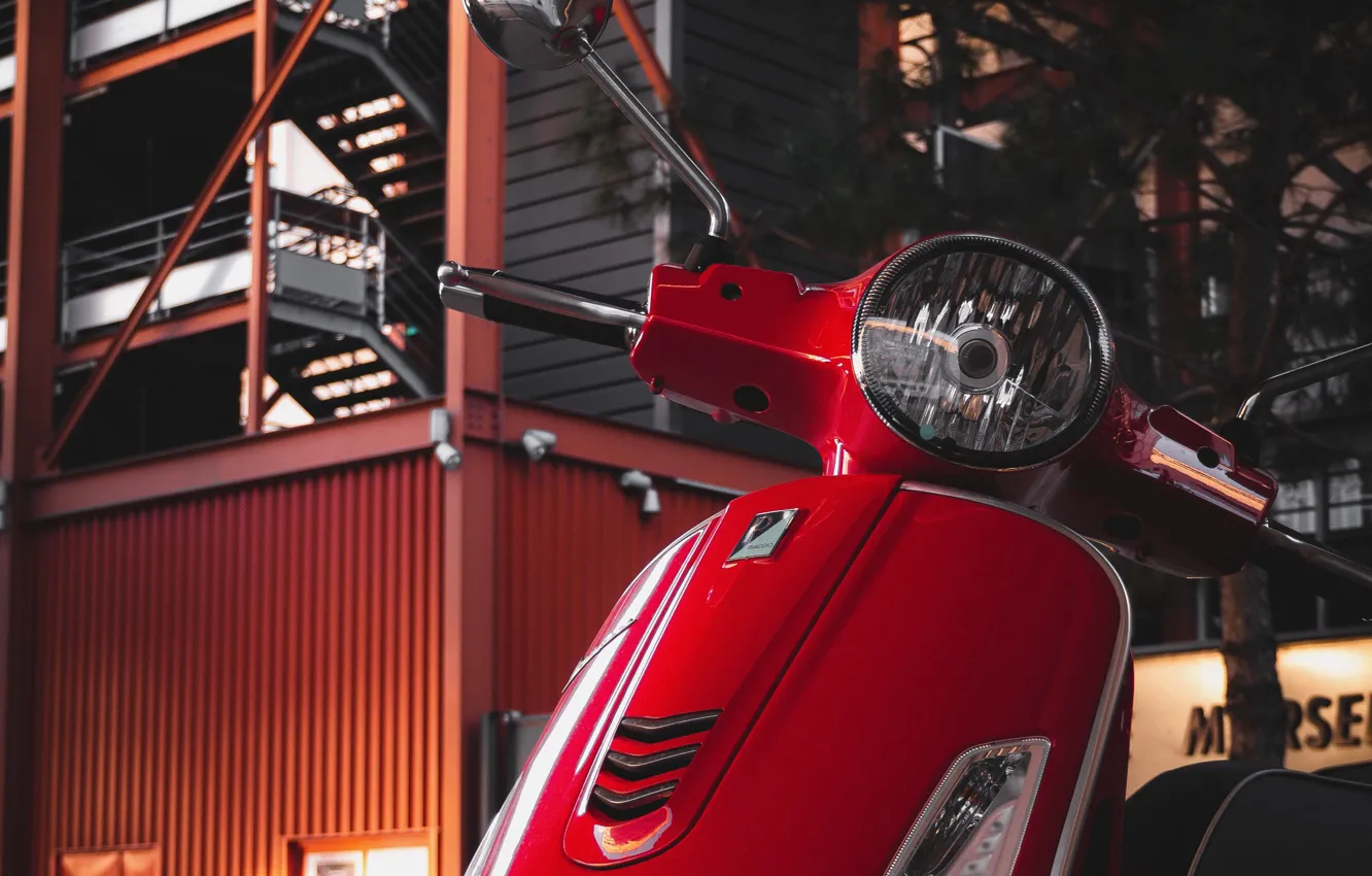 Photo wallpaper red, building, Vespa, scooter, Piaggio